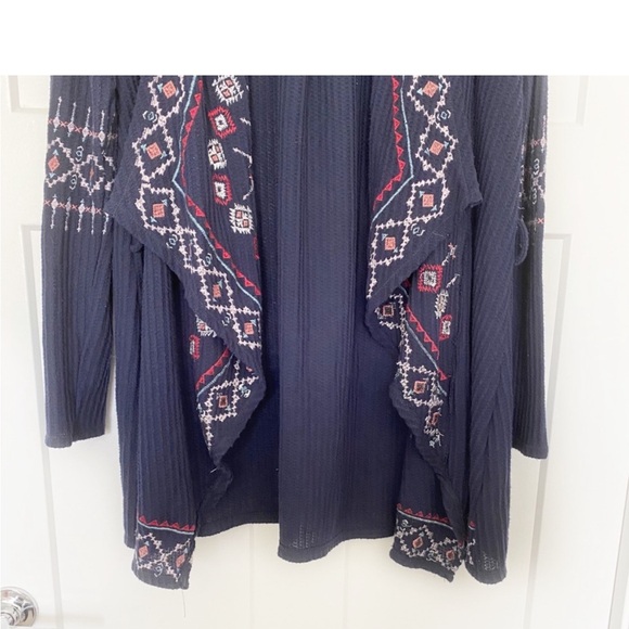 Knox Rose Navy Blue Embroidered Waffle Knit Cardigan Small - Picture 4 of 10